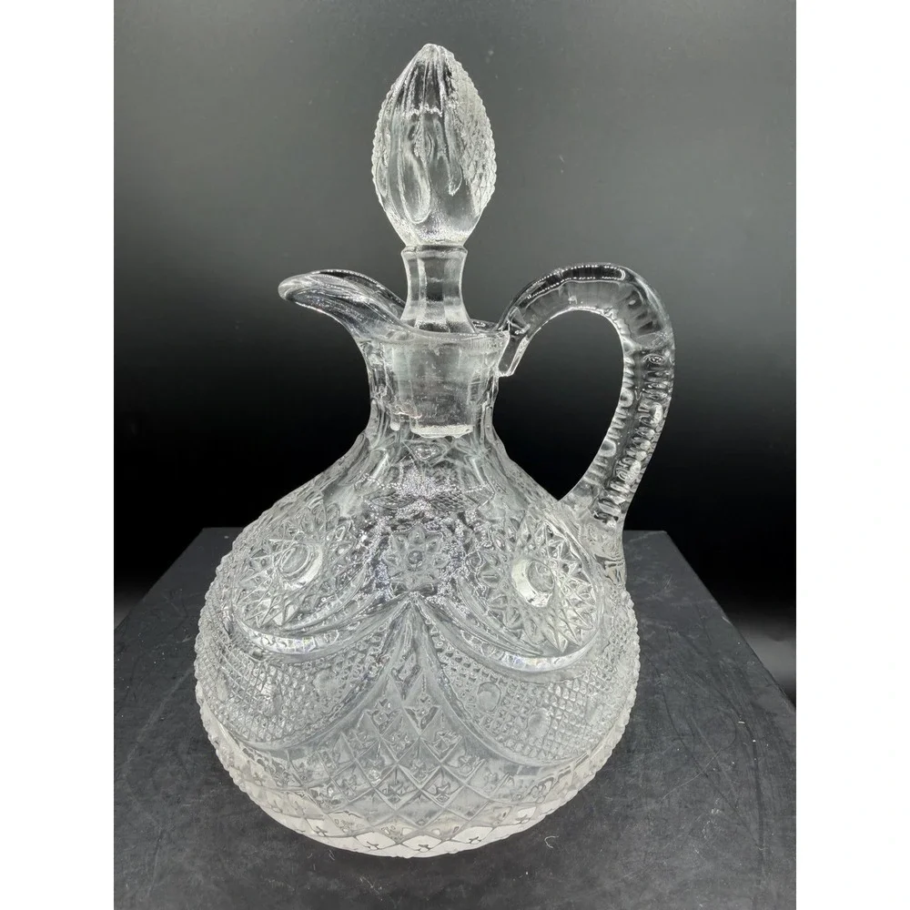 ✨🍾 Vintage Pressed Cut Glass Crystal Cruet – 6